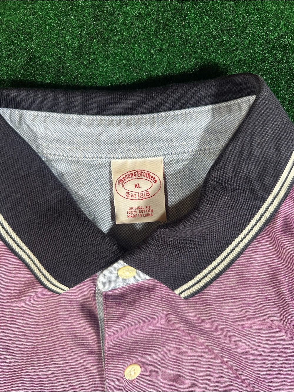 Men's Brooks Brothers Purple Polo Shirt with Contrast Collar - Picture 3 of 7
